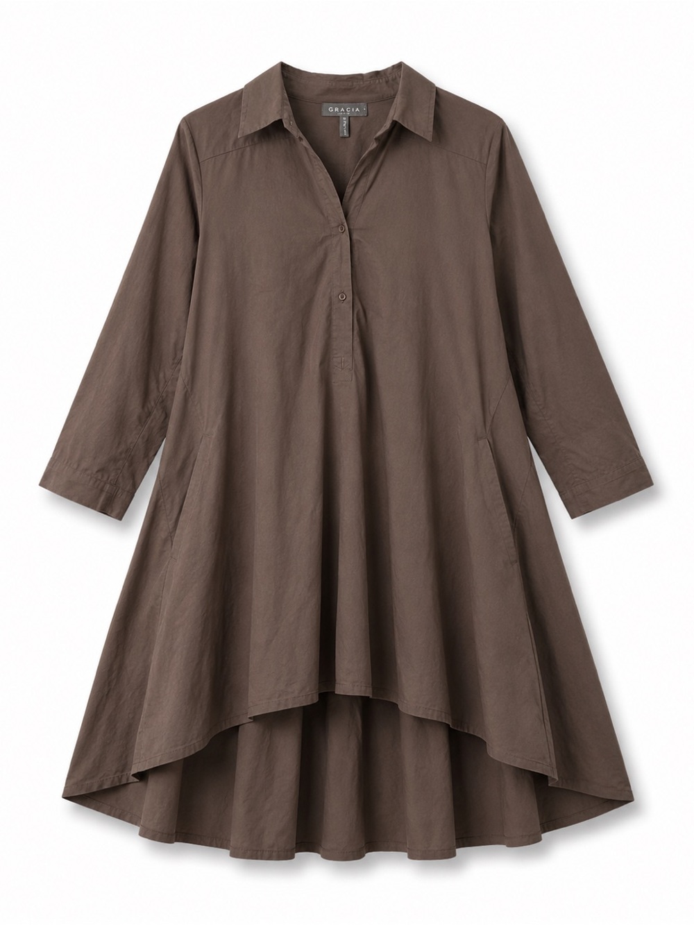Gracia High-Low Shirt Dress in Taupe Brown